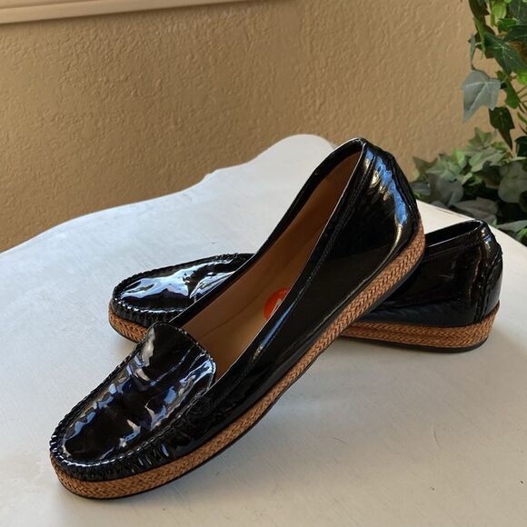 Stuart Weitzman | Geek Black Patent Leather Slip On Espadrille Loafers Sz 7.5 N - Picture 1 of 13
